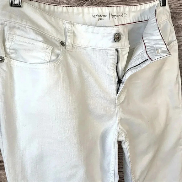 Liz Claiborne Jeans Boyfriend Fit Straight Crop Cuffed Size 10 White Mid Rise - Picture 7 of 16